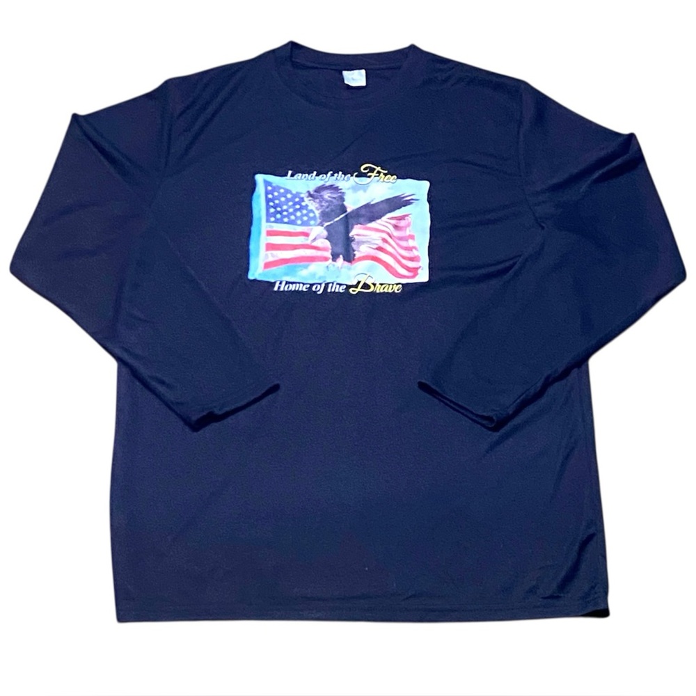 Mens Large Patriotic Long Sleeve Shirt Eagle Flag Land of the Free USA Graphic
